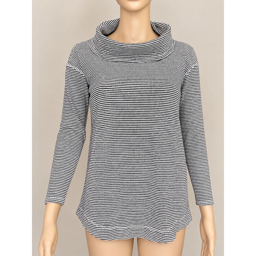 J. Jill Gray Striped Funnel Neck Long Sleeve Waffle Knit Tunic XSP NWOT